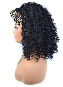 Perruque noir avec bande aux cheveux bouclés en fibre synthétique de 12 Pouces