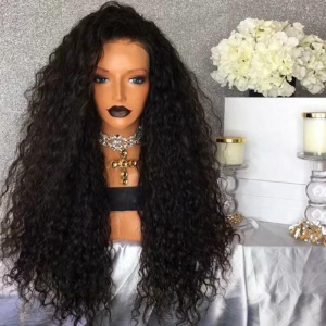 Perruque synthétique en dentelle  avec cheveux longs bouclés épais et doux