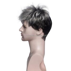 Perruque pour homme aux cheveux court Argent Noir de 4 pouces