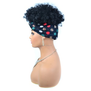 Perruque avec bandeau de 8 pouces aux cheveux noir, duveteux en fibre synthétique résistante à la chaleur