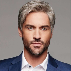 Perruque brésilien pour hommes cheveux gris lisse en fibre synthétiques 8 pouces