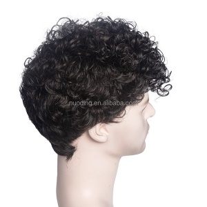 Perruque à fibre synthétique pour hommes 6 pouces cheveux bouclés noirs sans closure