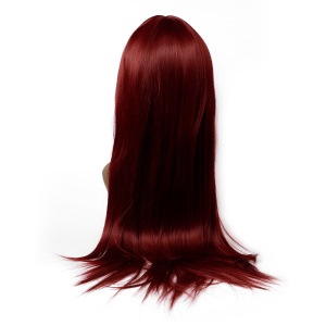 Perruque aux cheveux rouges longs et raides en fibre synthétique sans lace