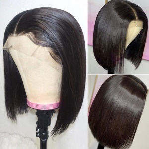 Perruque synthétique 16 pouces sans dentelle cheveux courts et lisses 150% de densité