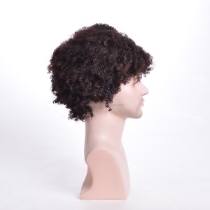 Perruque synthétique aux cheveux Afro twist frisée marron et noir pour hommes
