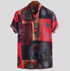 Hommes chemise casual en coton manches courtes imprimé