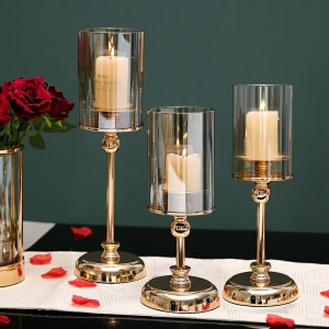 Chandelier Bougeoir doré en verre et métal galvanisé