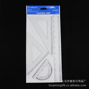 Lot de 4 pièces de règles en plastique (règle triangulaire，règle droite et rapporteur) Ensemble de 5 lots