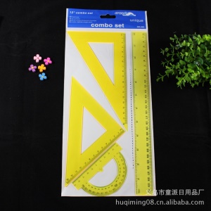 Lot de 4 pièces de règles en plastique (règle triangulaire，règle droite et rapporteur) Ensemble de 5 lots