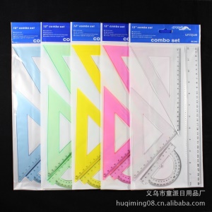 Lot de 4 pièces de règles en plastique (règle triangulaire，règle droite et rapporteur) Ensemble de 5 lots