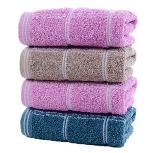 Serviette de toilette lot de 5pcs en polyester et coton à carreaux doux