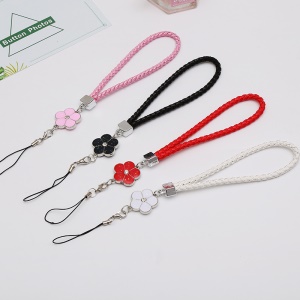 Cordon pour téléphone portable tressé avec pendentif fleur