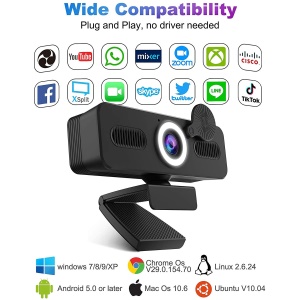 Webcam HD avec microphone et de lumière de remplissage(Ringlight)