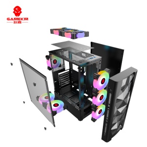 WANJIA PC Gamer Unité centrale de l'ordinateur de bureau ATX USB3.0 HDD*2 SSD*2