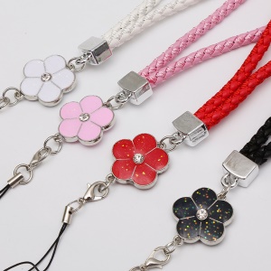 Cordon pour téléphone portable tressé avec pendentif fleur