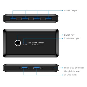 Commutateur USB 3.0 4 ports noir