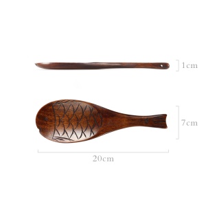 Cuillère à riz en bois de Nan en forme de poisson Sculptée à la main