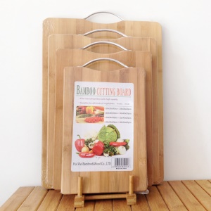 Planche à découper écologique et non toxique en bois de bambou et manche en acier