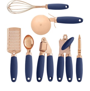 Ensemble de 7 pièces de gadgets de cuisine multifonctions (ouvre-boîte/presse à l'ail/couteau à pizza/cuillère/éplucheur/batteur à oeufs/râpe)