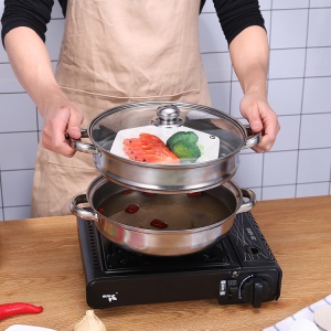 Casserole pour cuisson à la vapeur en acier inoxydable 28cm multi-usages