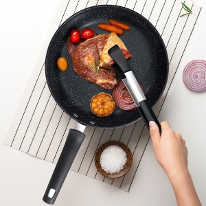 Ensemble   poêle simple +poêle creuse+casserole avec poignée en bois