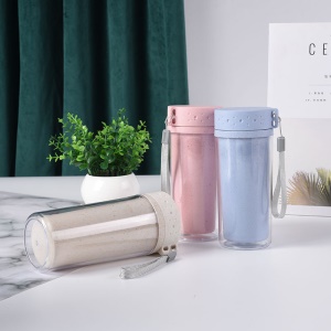 Gobelet double en plastique de 400 ml avec couvercle
