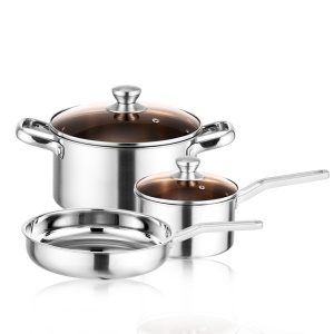 Ensemble de  casseroles en acier inoxydable avec poignée en acier