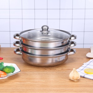 Casserole pour cuisson à la vapeur en acier inoxydable 28cm multi-usages