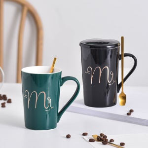 Tasse à café en céramique avec couvercle grande capacité