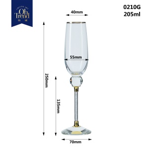 Verre à champagne avec pied haut  en cristal de 205mL