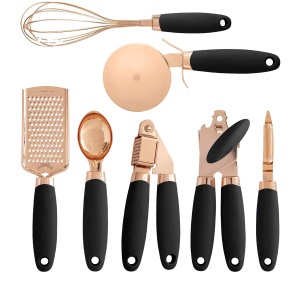 Ensemble de 7 pièces de gadgets de cuisine multifonctions (ouvre-boîte/presse à l'ail/couteau à pizza/cuillère/éplucheur/batteur à oeufs/râpe)