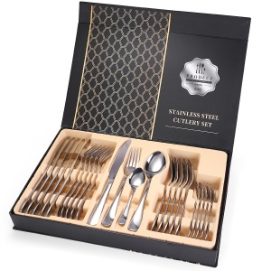 Ensemble de 24 pièces de couverts en acier inoxydable (6 * couteau de table/cuillère à manger/fourchette à manger/cuillère à thé)