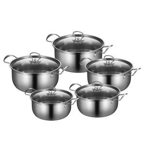 Casserole en acier inoxydable avec trois pièces/ensemble de cinq pièces en plastique