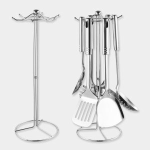 Ensemble de sept pièces d'ustensiles de cuisine en acier inoxydable (spatule/spatule/passoire/cuillère à riz/pêche à nouilles/support de rangement)