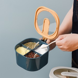 Boîte de vinaigrette en plastique avec  quatre compartiments et avec couvercle