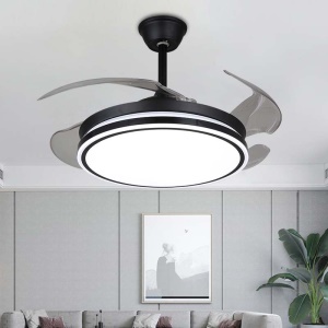 Lampe de plafonnier ventilateur intégré télécommande/bouton sur mur Tricolore lumière gradable
