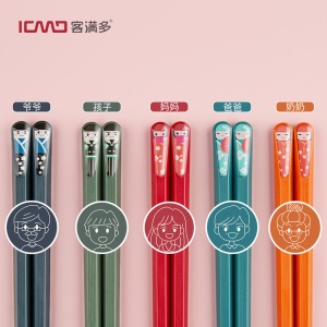 Ensemble de baguettes chinoises en alliage 5 paires antidérapantes avec décoration de poupée