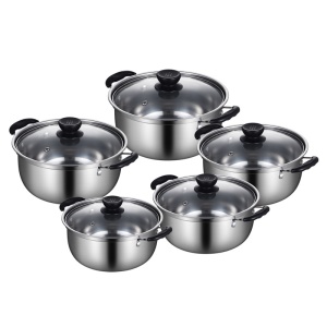 Casserole en acier inoxydable avec trois pièces/ensemble de cinq pièces en plastique