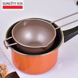 Pot à chocolat en acier au carbone avec double bec verseur Poignée longue
