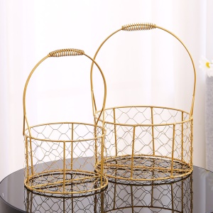 Panier de rangement portable en fer doré