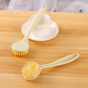 Brosse à marmite avec longue manche poils doux jaune