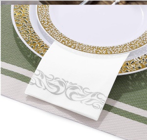 Serviette de table jetable en dentelle dorée papier en Pâte de bois vierge