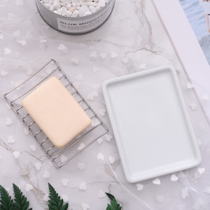 Porte savon en céramique sans perforation double gouttière