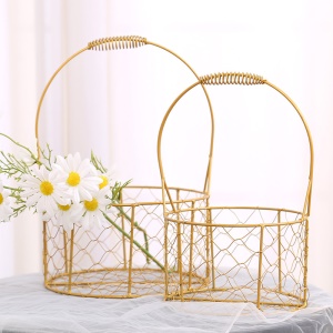 Panier de rangement portable en fer doré