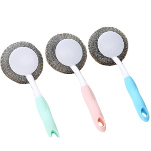 Brosse éponge grattante en acier inoxydable Poignée en plastique suspendue