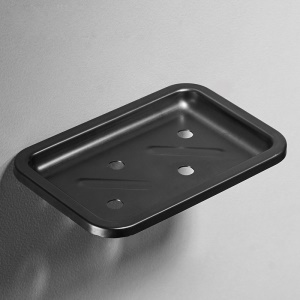 Porte-savon de salle de bain mural sans perforation en aluminium noir