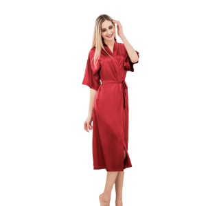 Pyjama robe de nuit longue en soie artificielle manches mi-longs