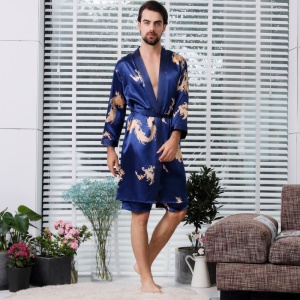 Pyjama pour couple Deux pièces en  soie synthétique, grande taille, section fine pour l'été
