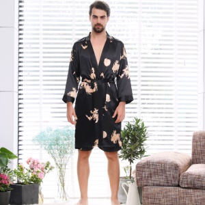 Pyjama pour couple Deux pièces en  soie synthétique, grande taille, section fine pour l'été