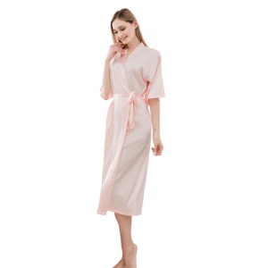 Pyjama robe de nuit longue en soie artificielle manches mi-longs
